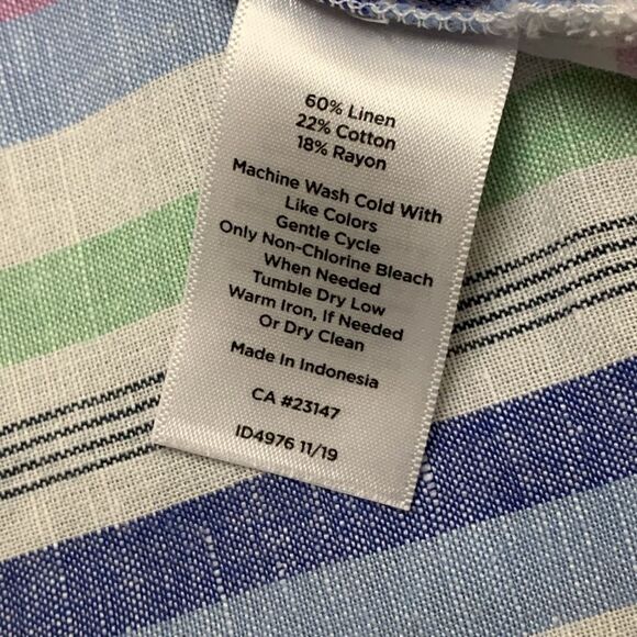 Talbots Linen Blend Roll Sleeves Stripe 3 Button Pullover Tunic Top Shirt‎ - Picture 5 of 7